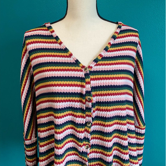 Blu-Pepper Striped Waffle Knit Button Up Cardigan Women's Large - Picture 4 of 10